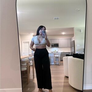 High-Rise Wide-Leg Black Pants - Women